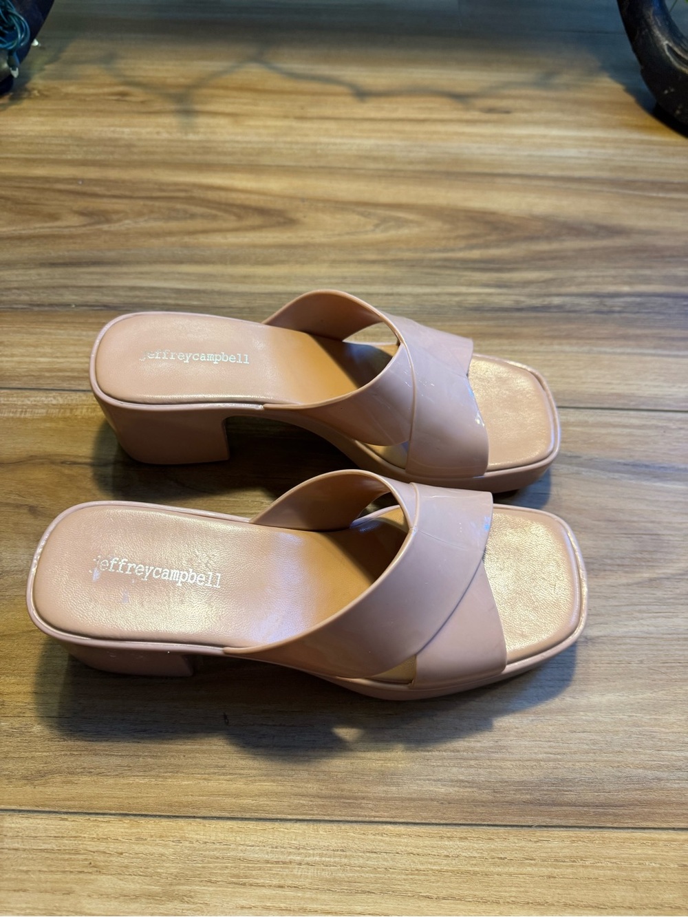 Jeffrey Campbell Nude Blush Crossover Block Heel Mules